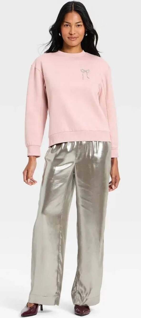 A New Day Women's Metallic Wide-Leg Pull-On Pants in Silver Size XS